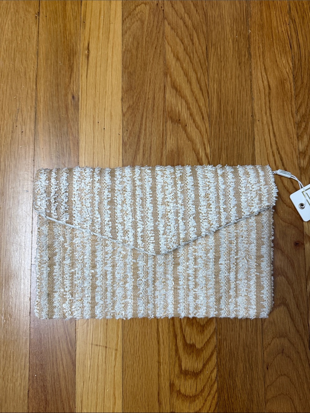 Urban Expressions Striped Woven Envelope Clutch in Cream and Tan